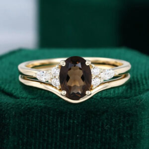 14K Yellow Gold Smoky Quartz Engagement Ring Set