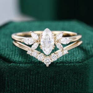 2PCS Marquise Cut Moissanite Engagement Ring Set Dainty Bridal Ring Set