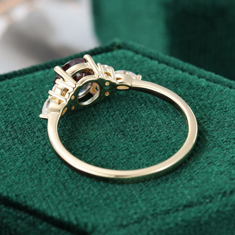 Round Alexandrite and Diamond Cluster Engagement Ring in Yellow Gold