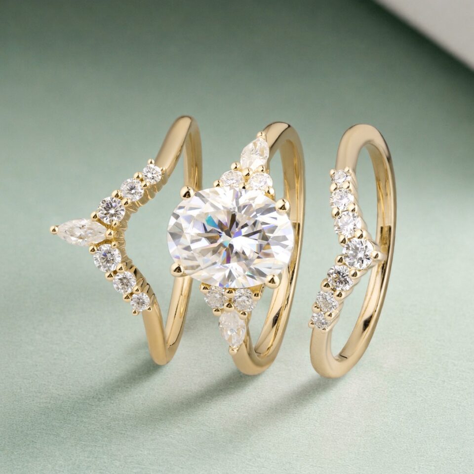 3 pieces Oval Cut Moissanite Engagement Ring Set (4)