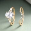3CT Oval Cut Moissanite Classic Cluster Bridal Ring Set (3)