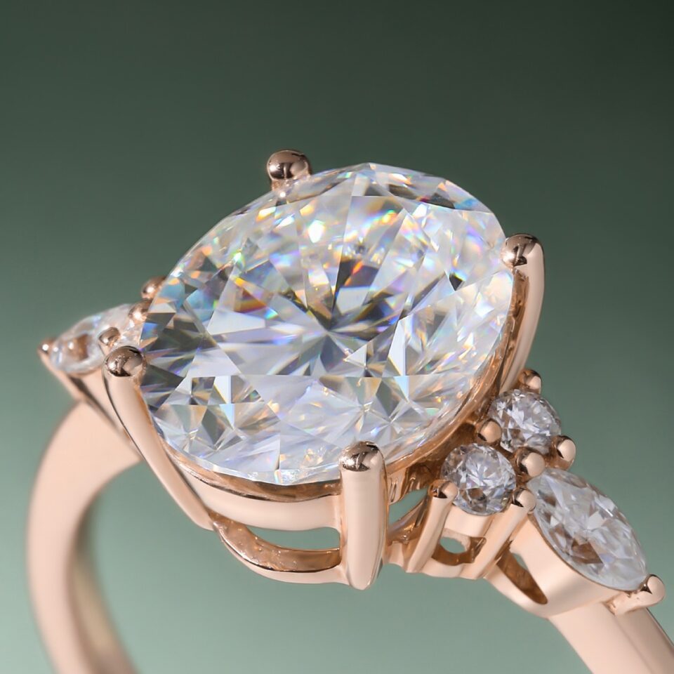 3CT Oval Cut Moissanite Classic Side Stone Engagement Ring (2)