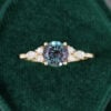 Yellow Gold Round Cut Alexandrite and Diamond Engagement Ring