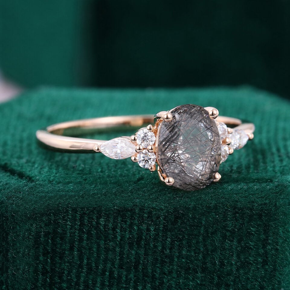 Black Rutilated Quartz With Moissanite Engagement Ring (5)