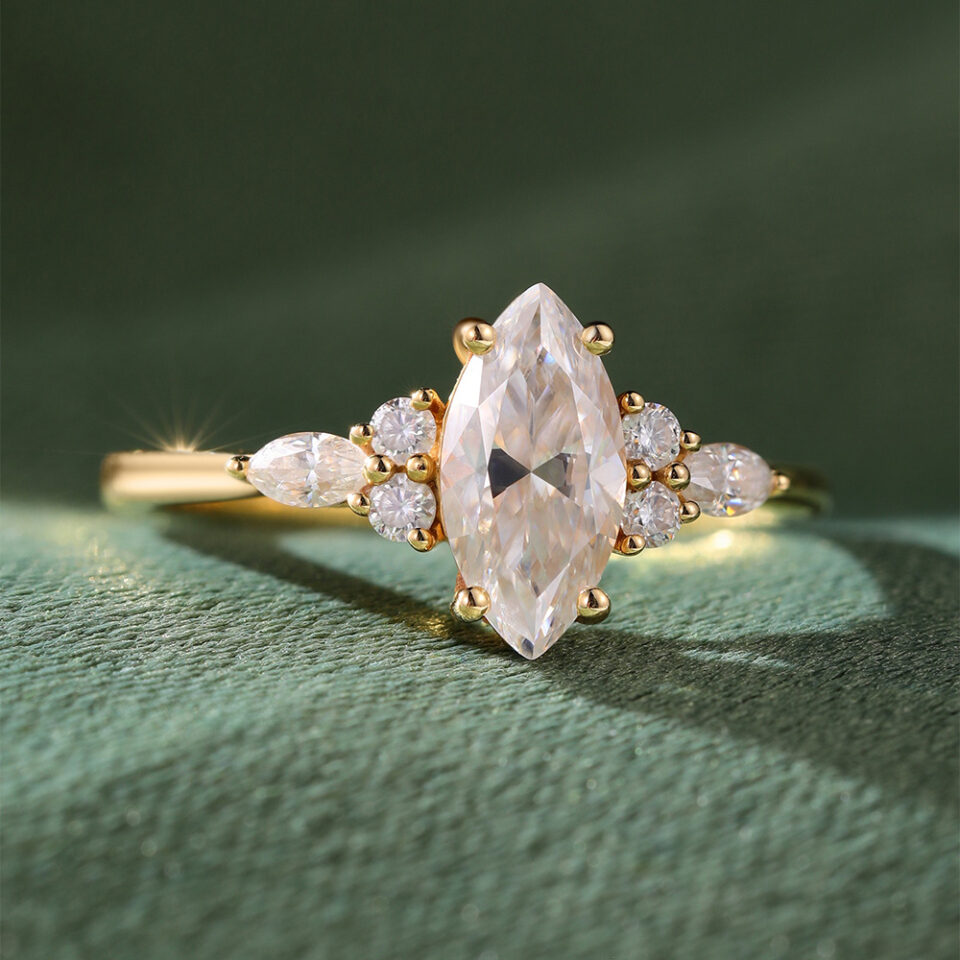 Classic Cluster 1CT Marquise Cut Moissanite Engagement Ring (1)