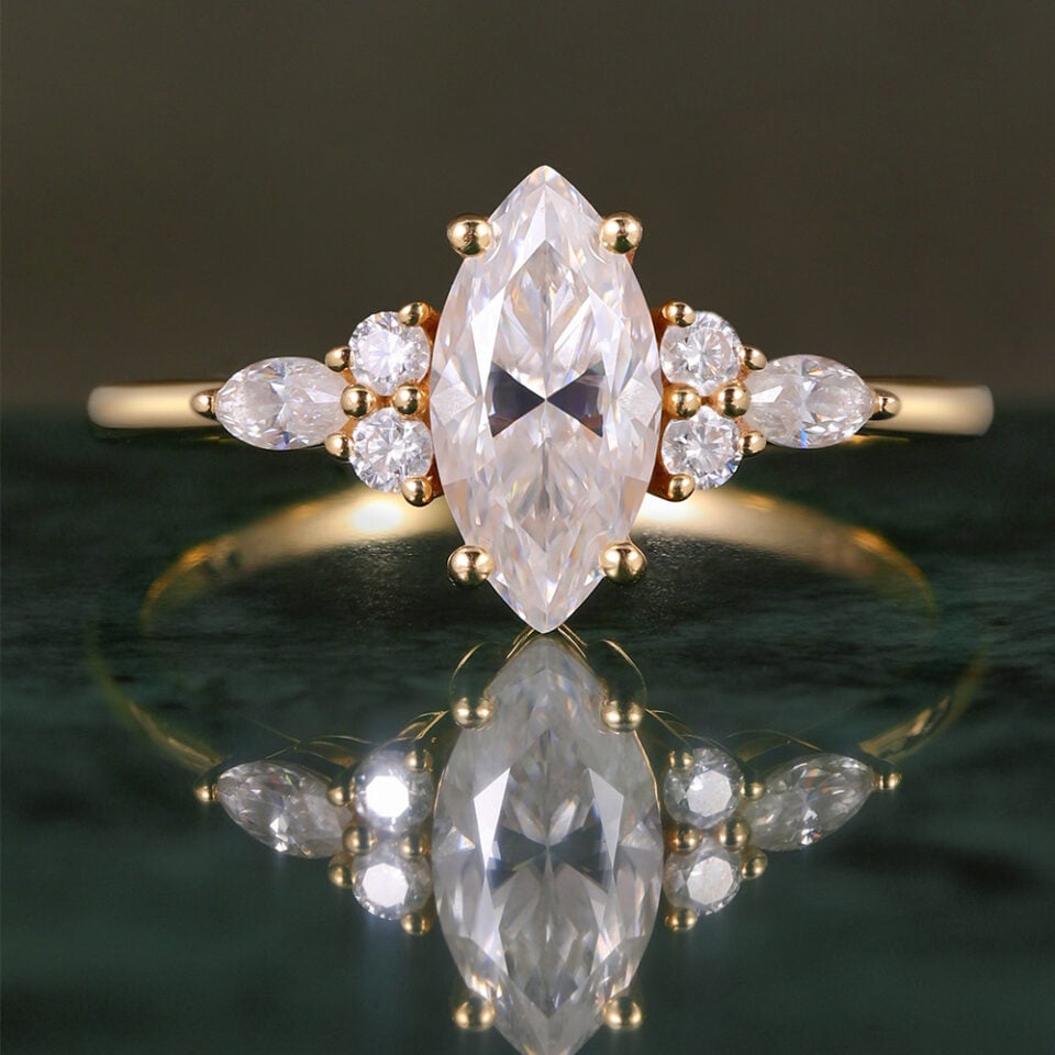 Classic Cluster 1CT Marquise Cut Moissanite Engagement Ring (2)