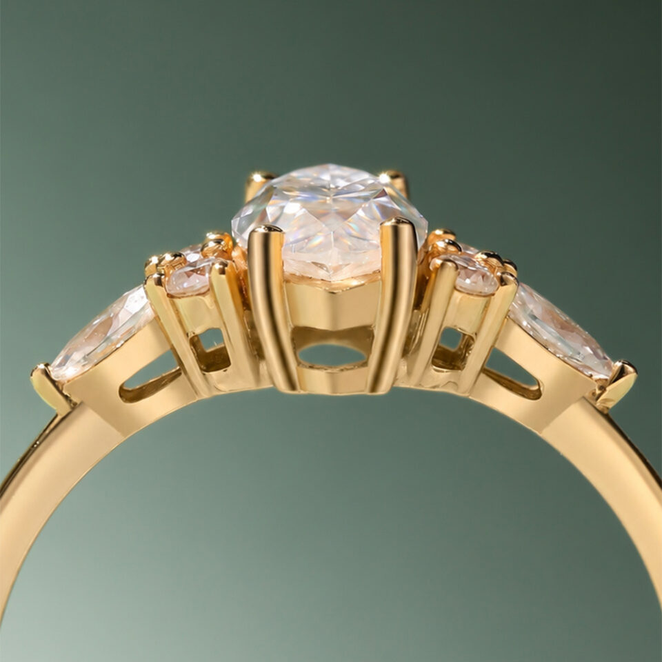 Classic Cluster 1CT Marquise Cut Moissanite Engagement Ring (5)