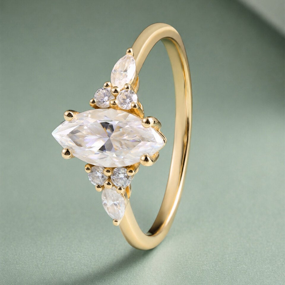 Classic Cluster 1CT Marquise Cut Moissanite Engagement Ring (6)