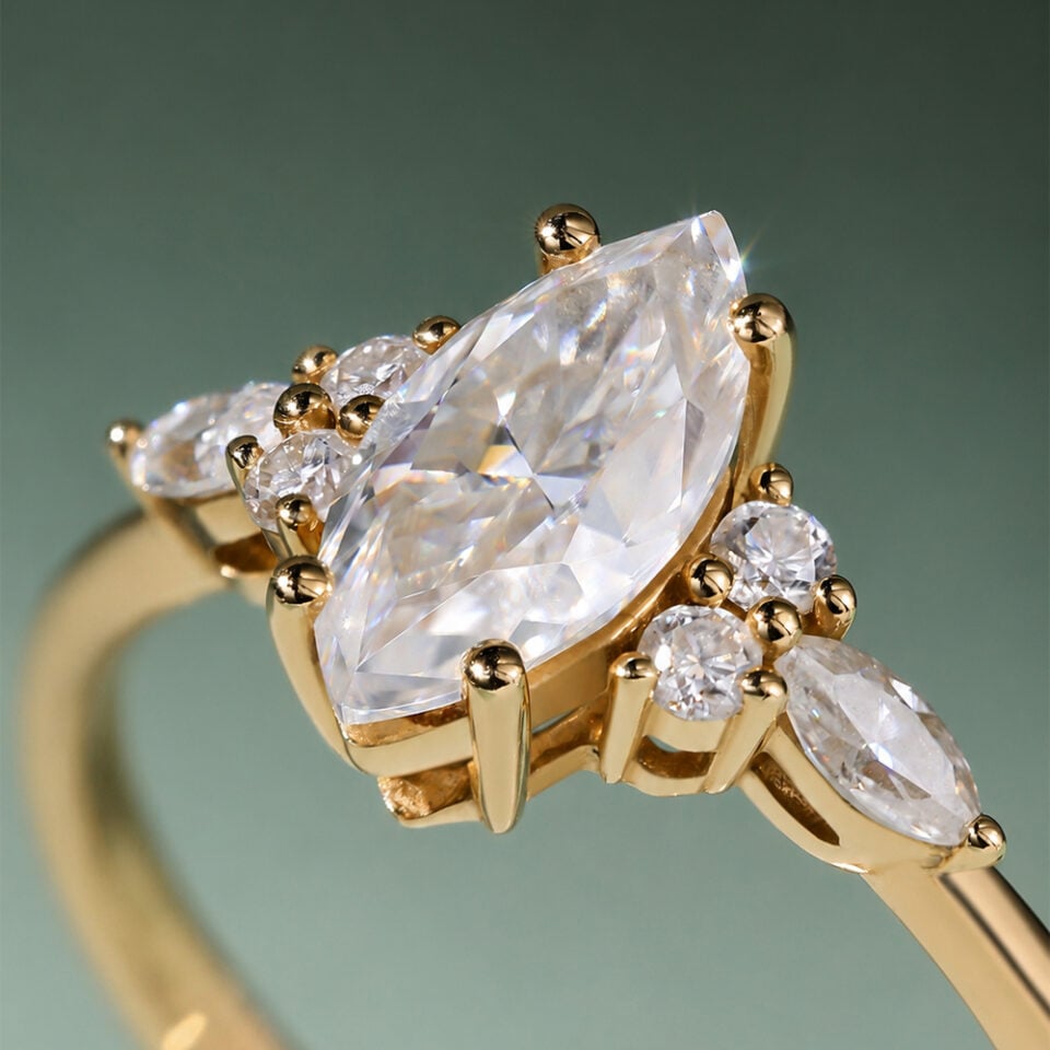 Classic Cluster 1CT Marquise Cut Moissanite Engagement Ring (7)