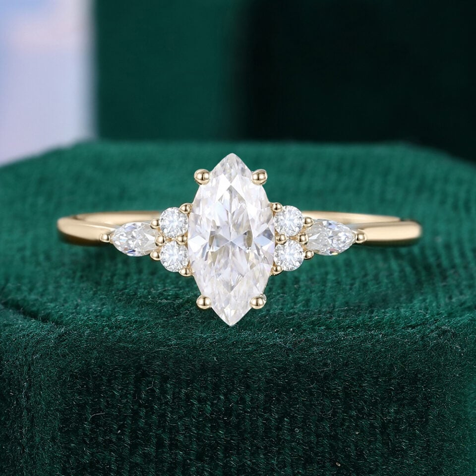 Classic Cluster | 1CT Marquise Cut Moissanite Engagement Ring