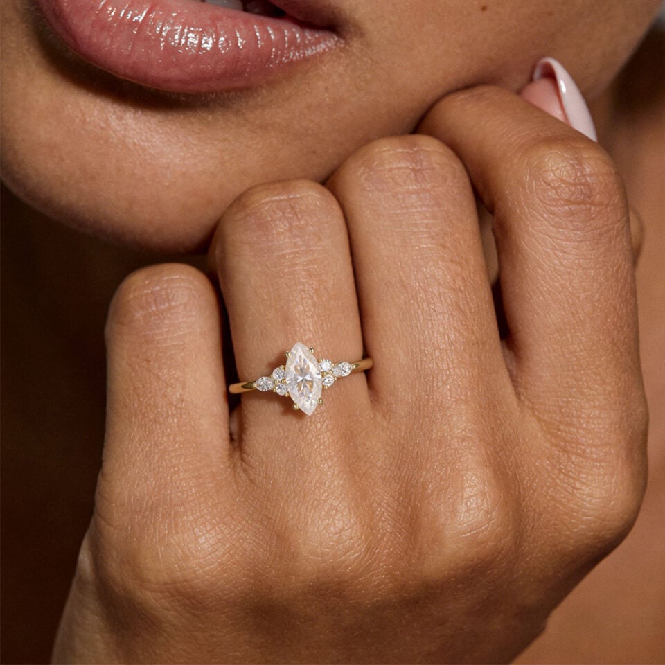 Classic Cluster Marquise Cut Moissanite Engagement Ring (