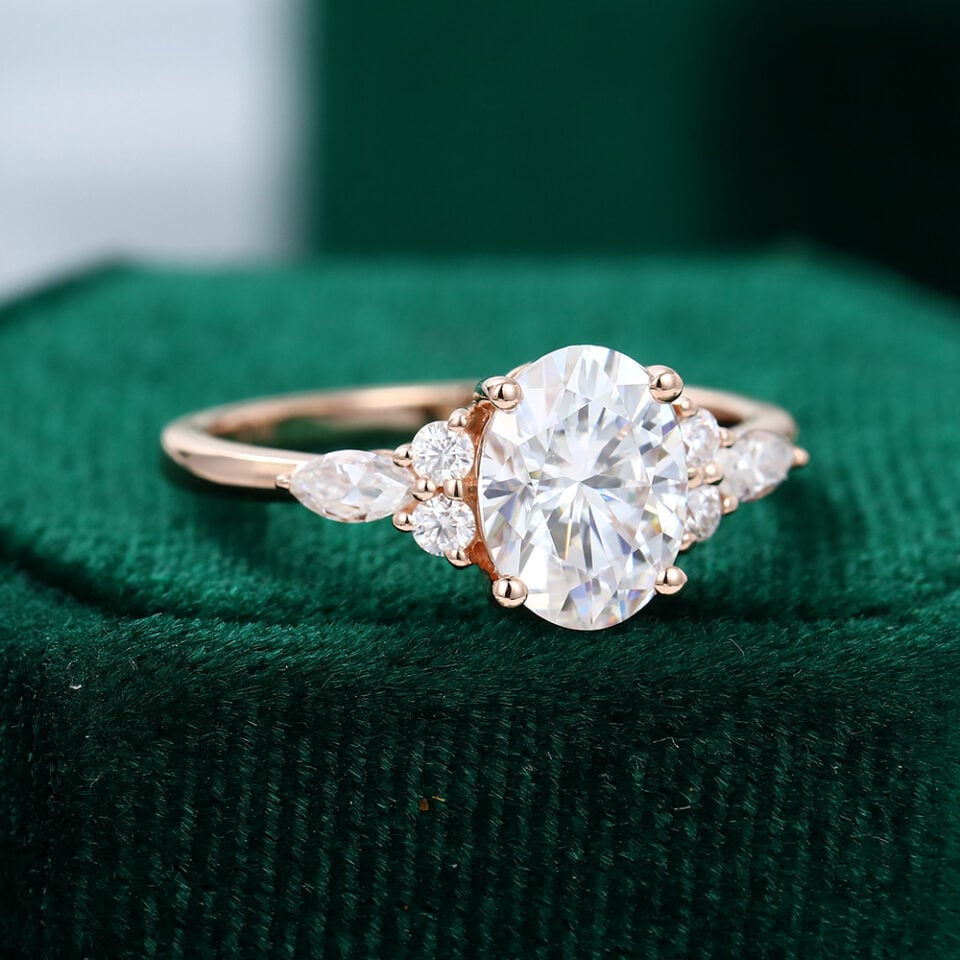 MOLLYJEWELRY 79mm Oval cut Moissanite Rose Gold Engagement Ring