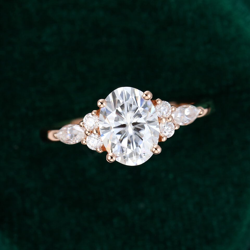 MOLLYJEWELRY 79mm Oval cut Moissanite Rose Gold Engagement Ring