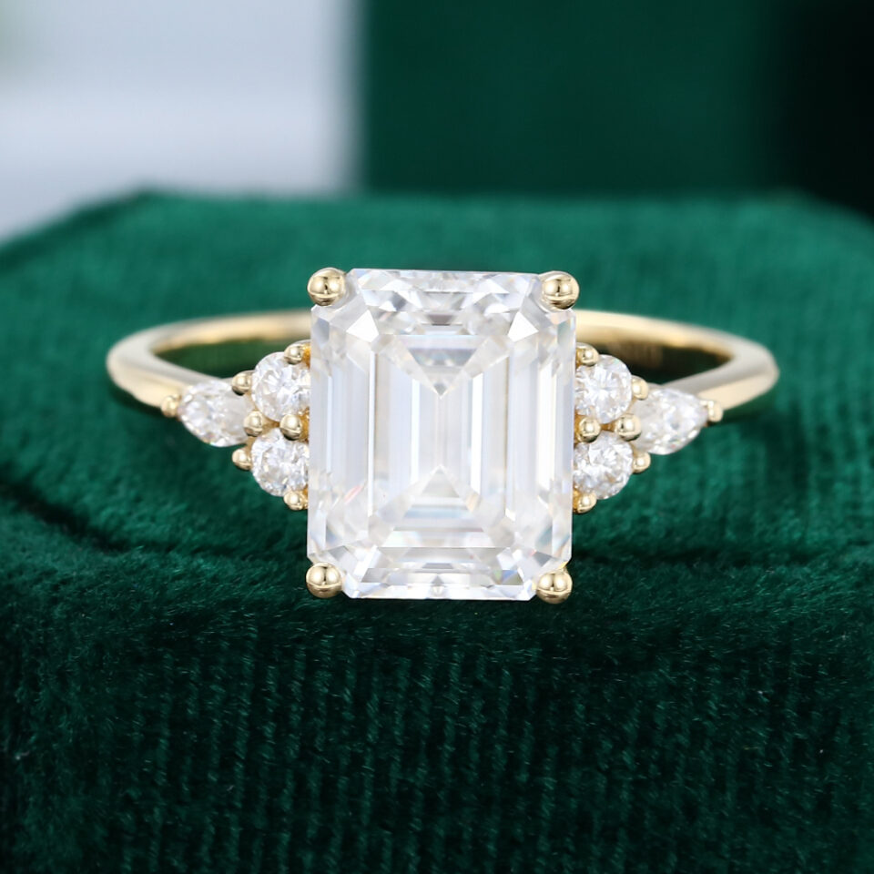 3.5 Carat Emerald Cut Engagement Ring In Yellow Gold
