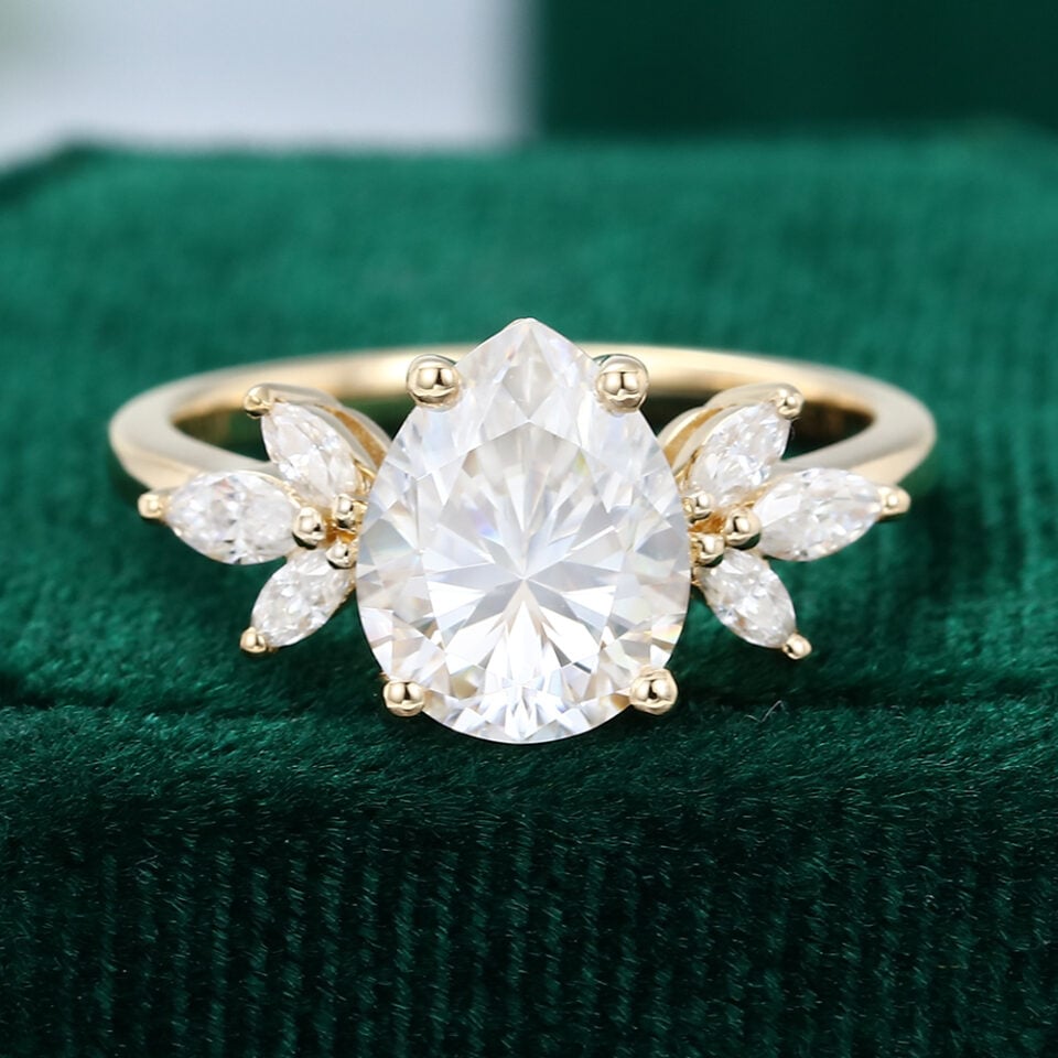 Moissanite Teardrop & Wings Engagement Ring