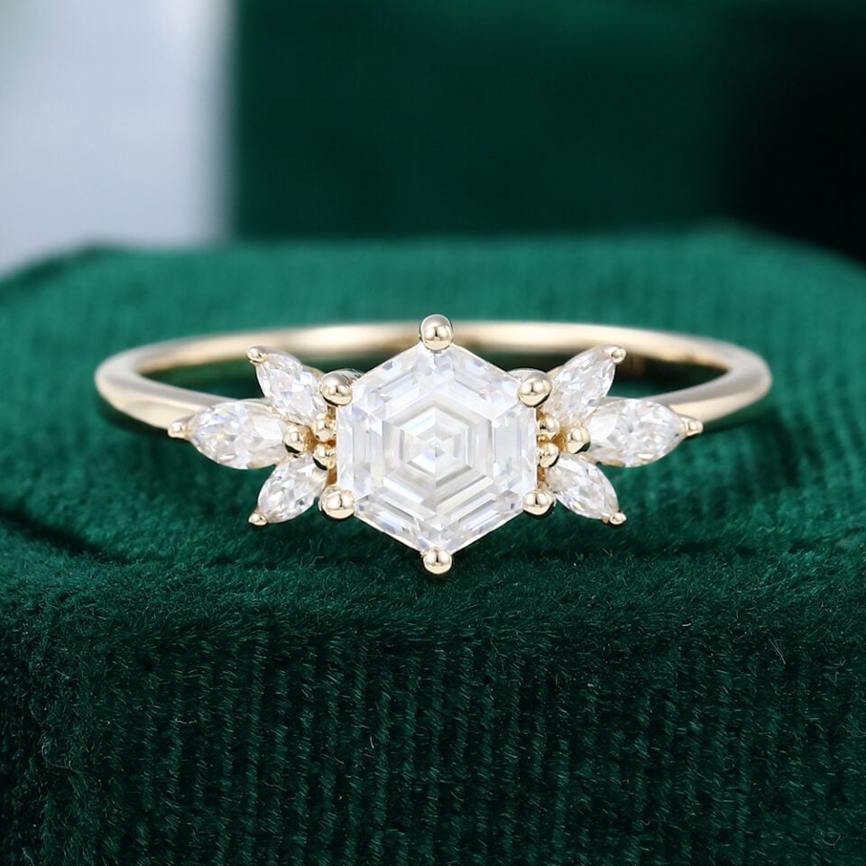 Hexagon Cut Moissanite Engagement Ring