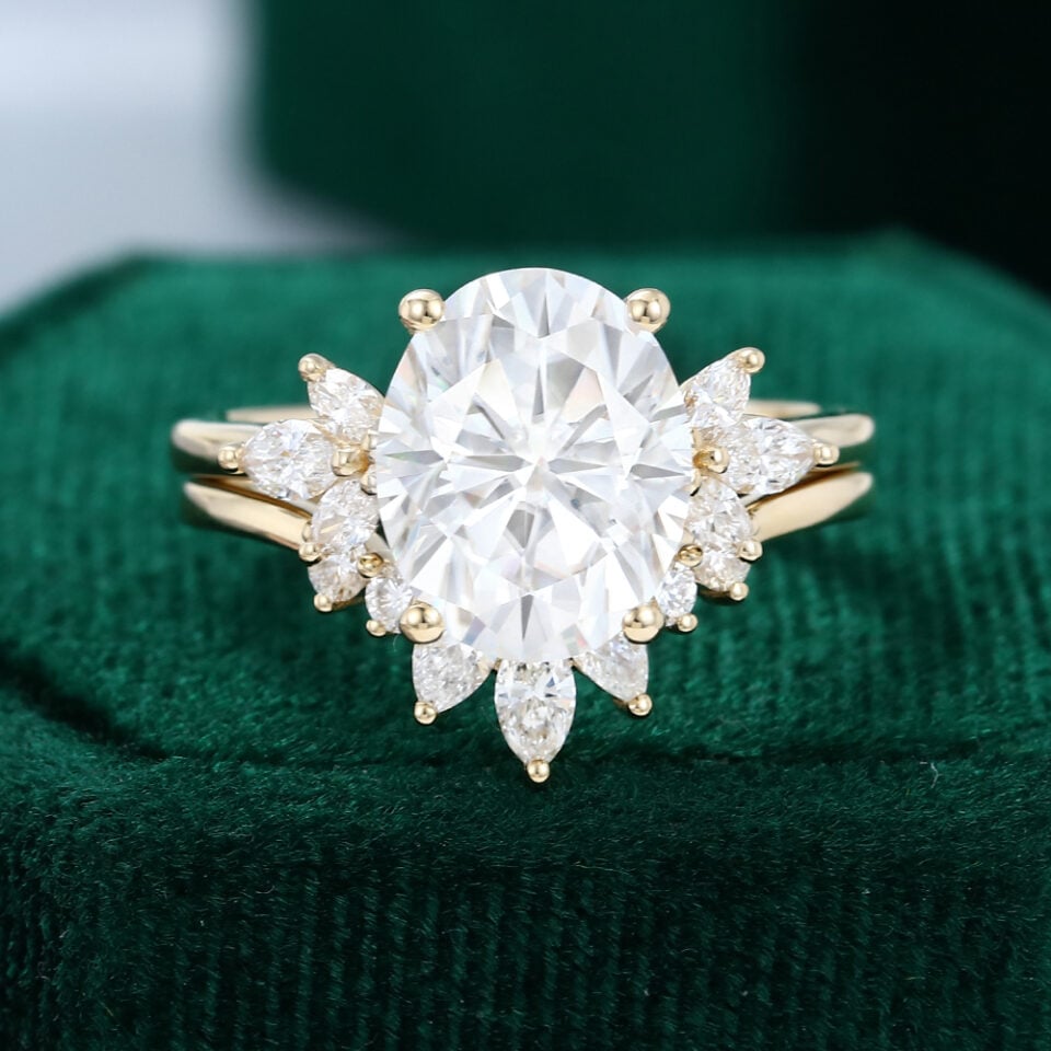 Yellow Gold Oval Moissanite Engagement Ring Set