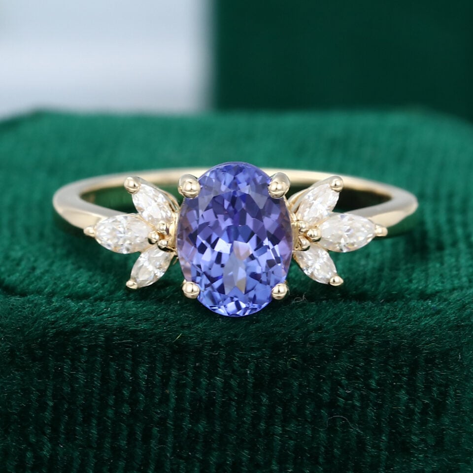 Oval Cut Tanzanite Engagement Ring In Yellow Gold Anniversary Gift