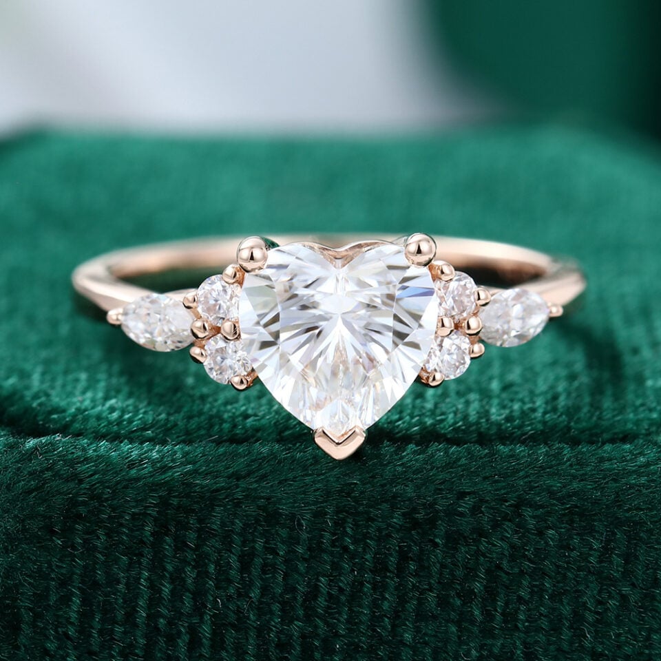Classic Cluster | Heart Shaped Moissanite Engagement Ring