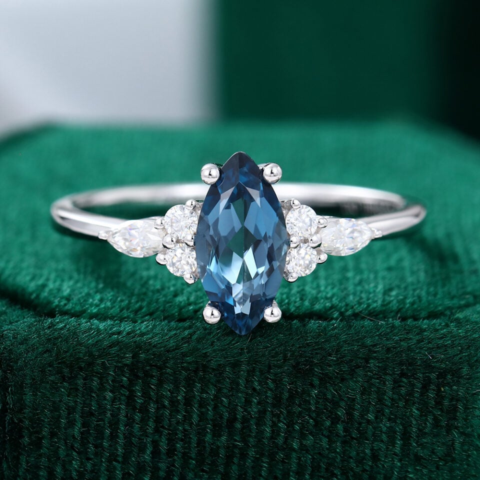 MOLLYJEWELRY Marquise cut London blue topaz Engagement Ring