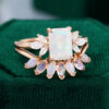 MOLLYJEWELRY Rose Gold Emerald cut Opal Wedding Set