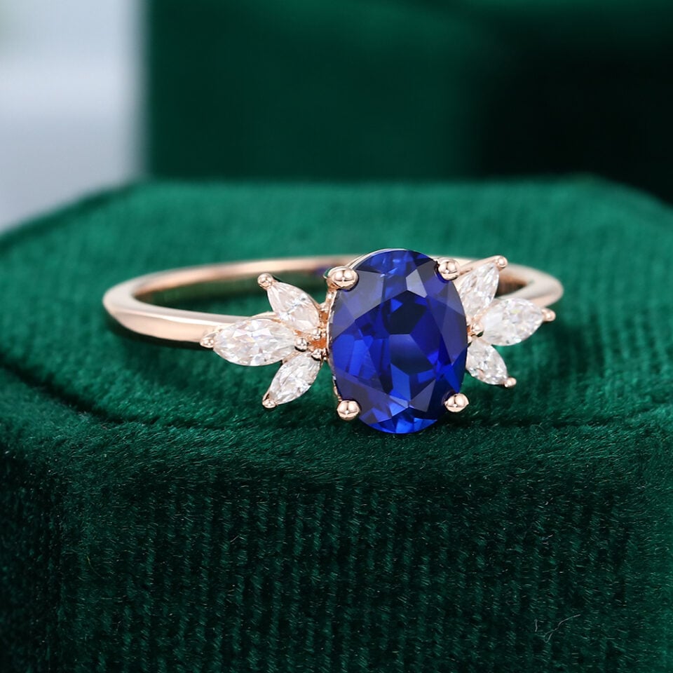 MOLLYJEWELRY Rose Gold Lab Sapphire Engagement Ring