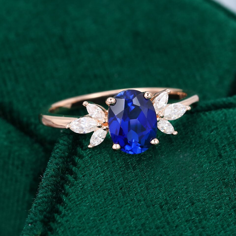 MOLLYJEWELRY Rose Gold Lab Sapphire Engagement Ring