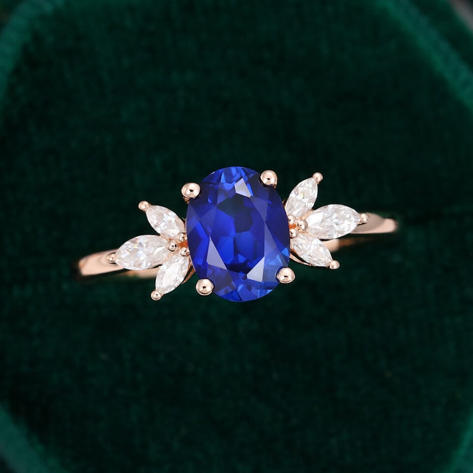MOLLYJEWELRY Rose Gold Lab Sapphire Engagement Ring