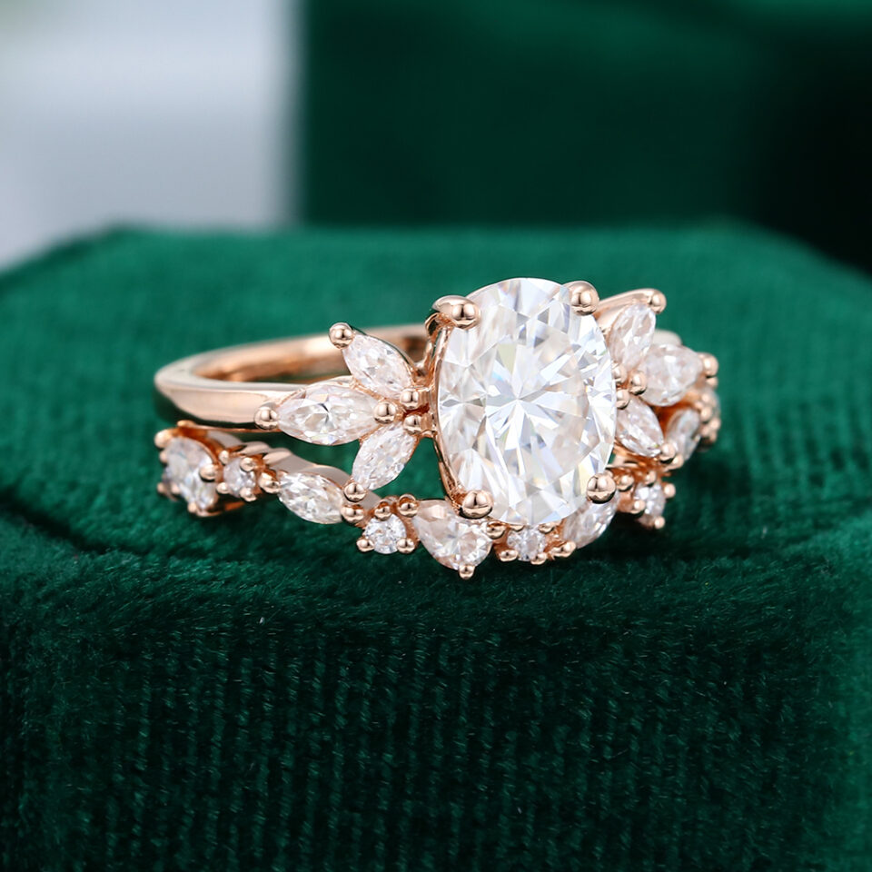 MOLLYJEWELRY Rose Gold Moissanite Bridal Set