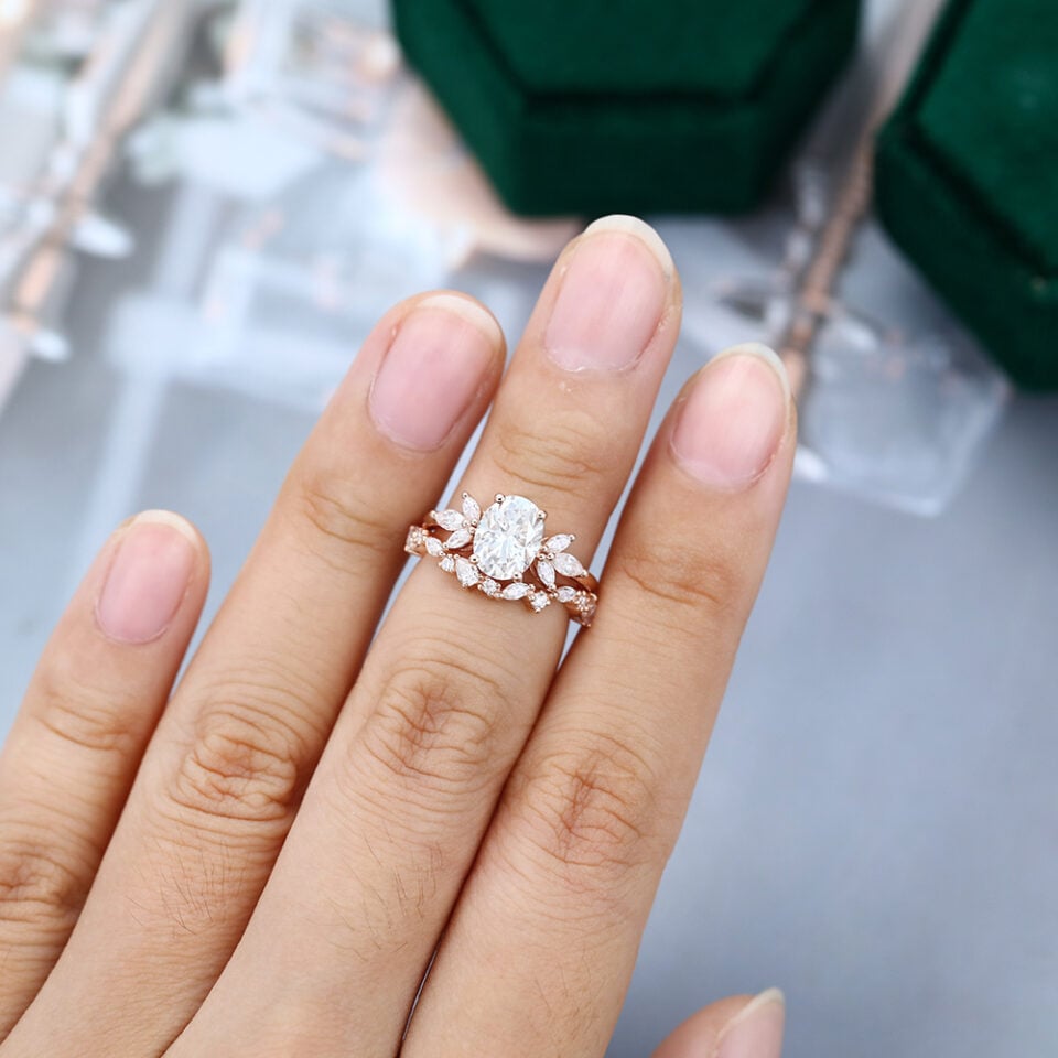MOLLYJEWELRY Rose Gold Moissanite Bridal Set