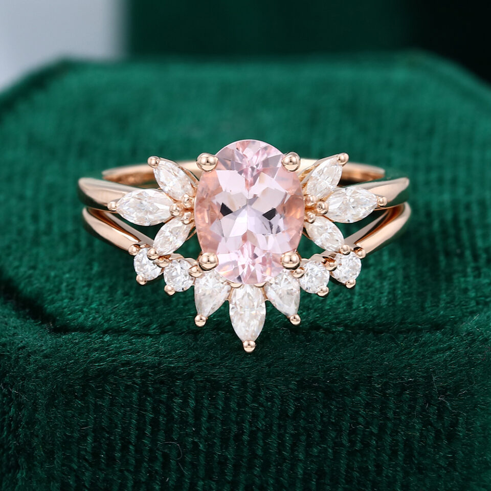 Rose Gold Morganite Wedding Ring Set
