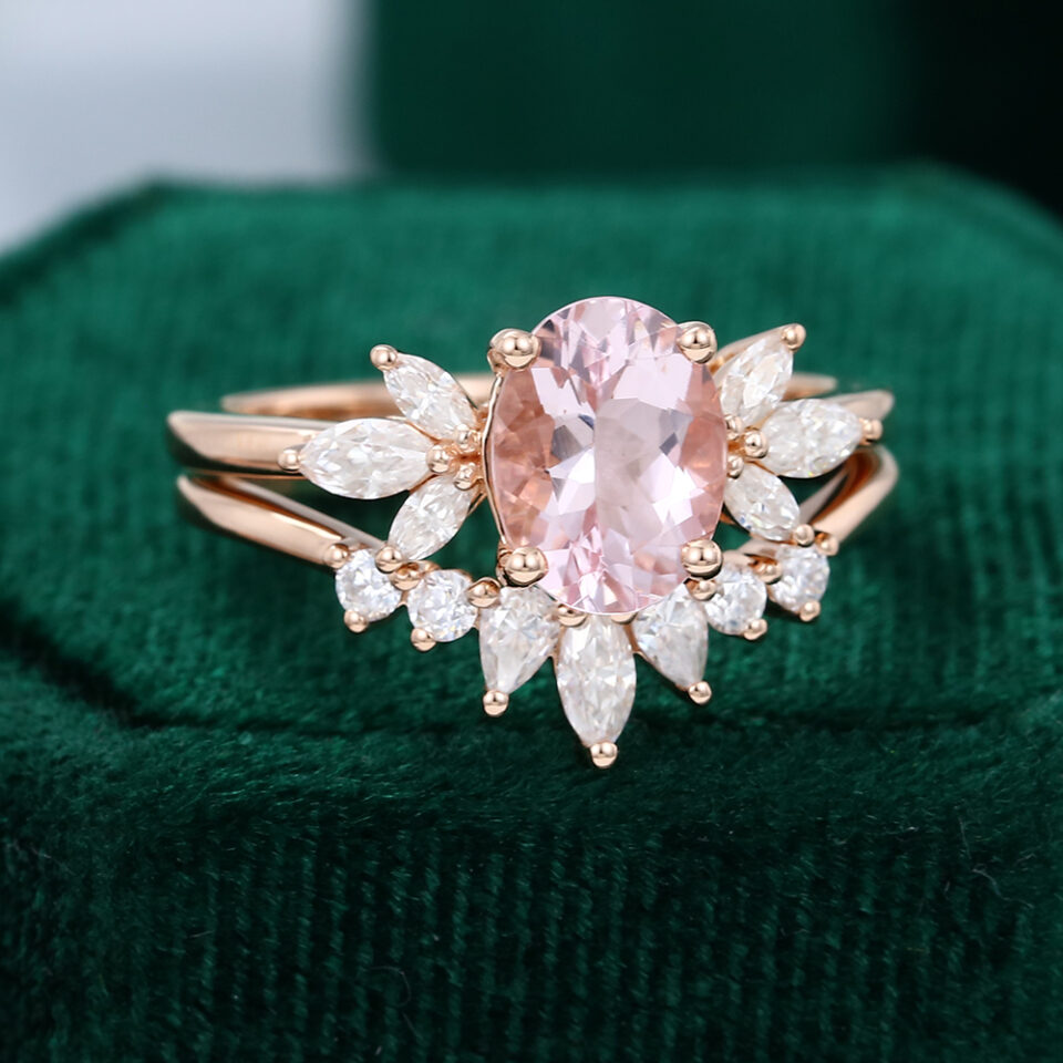 MOLLYJEWELRY Rose Gold Morganite Wedding Set