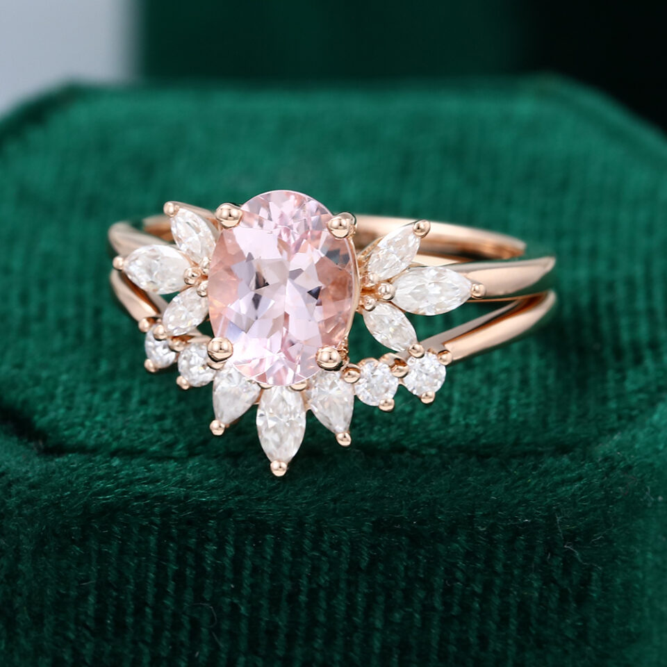 MOLLYJEWELRY Rose Gold Morganite Wedding Set