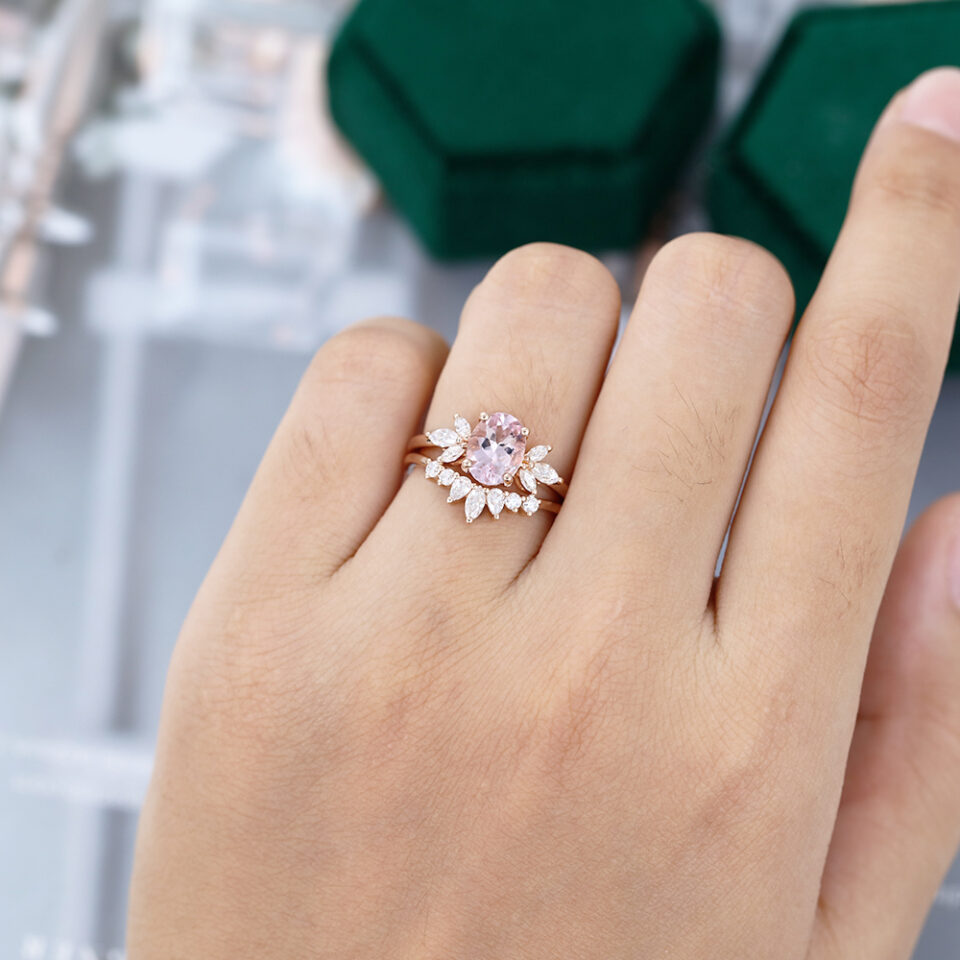 MOLLYJEWELRY Rose Gold Morganite Wedding Set