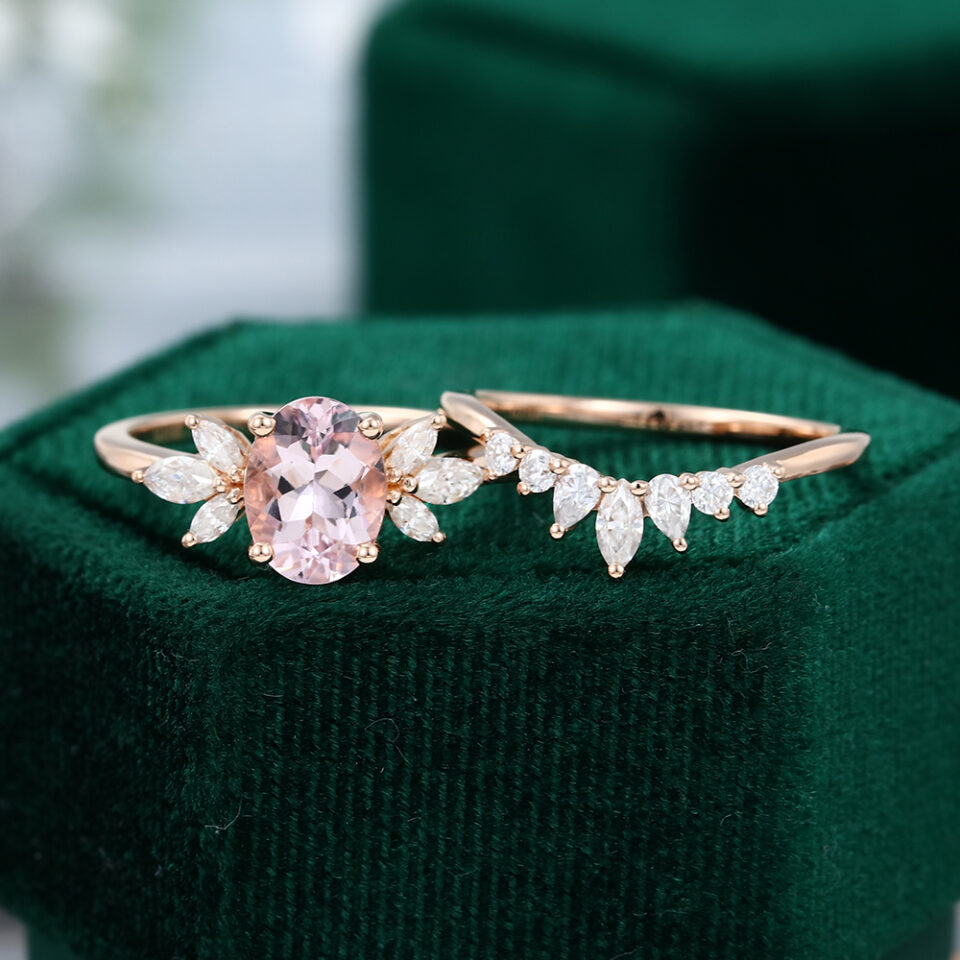 MOLLYJEWELRY Rose Gold Morganite Wedding Set