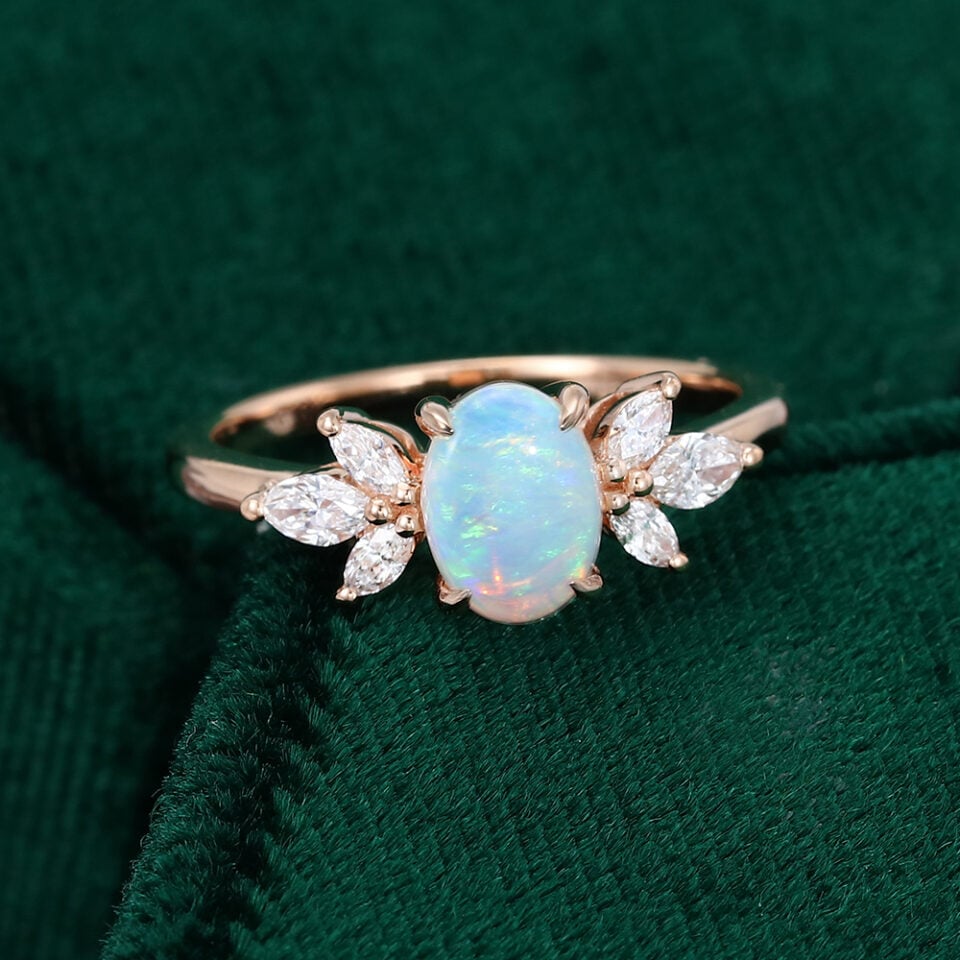 MOLLYJEWELRY Rose Gold Opal Engagement Ring