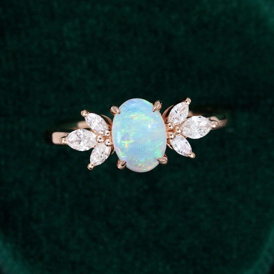 MOLLYJEWELRY Rose Gold Opal Engagement Ring