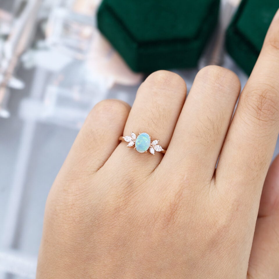MOLLYJEWELRY Rose Gold Opal Engagement Ring