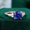 Round Blue Sapphire and Diamond Engagement Ring