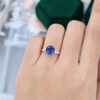 Rose Gold Round Blue Sapphire Cluster Engagement Ring