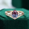 Pear Shaped Alexandrite Cluster Engagement Ring Set For Her 2pcs Matching Band