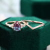 Pear Shaped Alexandrite Cluster Engagement Ring Set For Her
