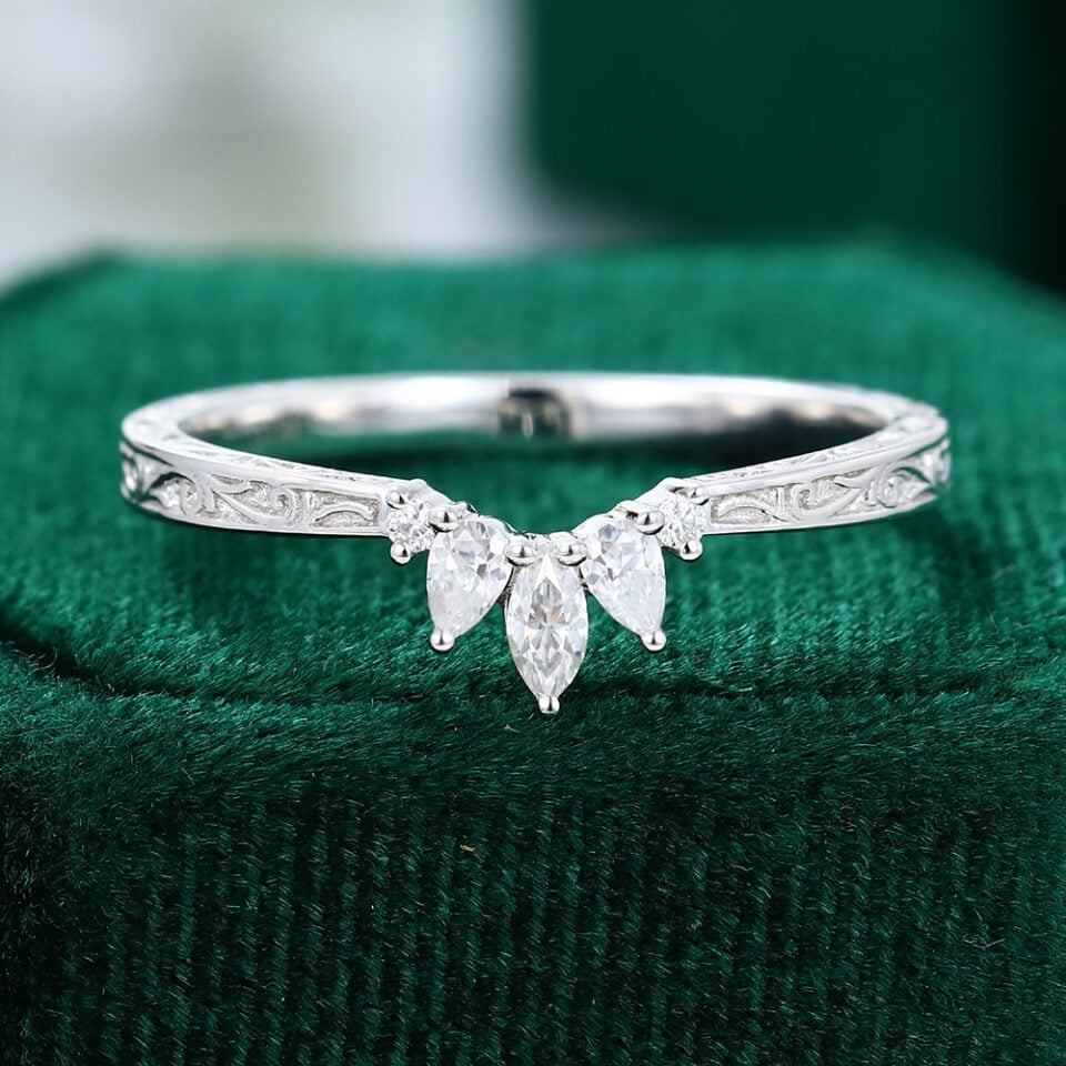 Vintage Moissanite Hand Engraved Wedding Band