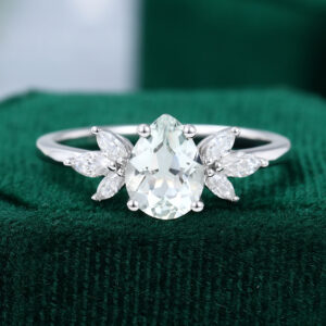 MOLLYJEWELRY White Gold Green Amethyst Engagement Ring