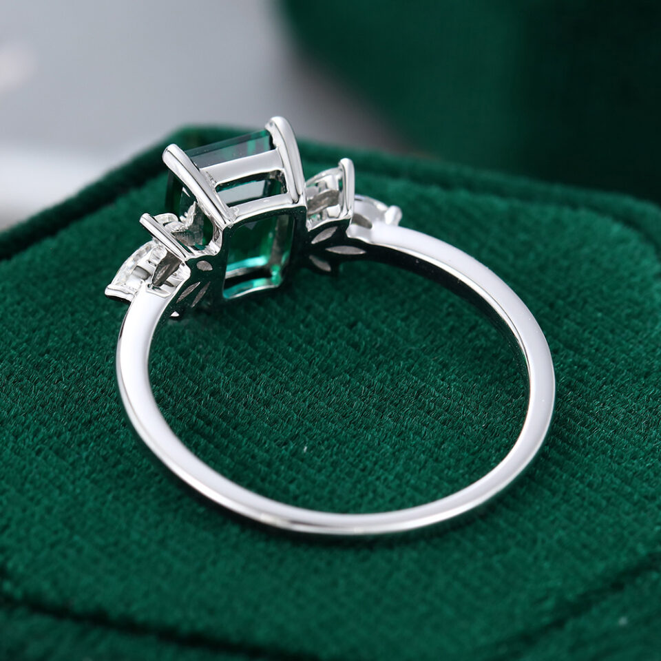 White Gold Emerald Engagement Ring Anniversary Ring