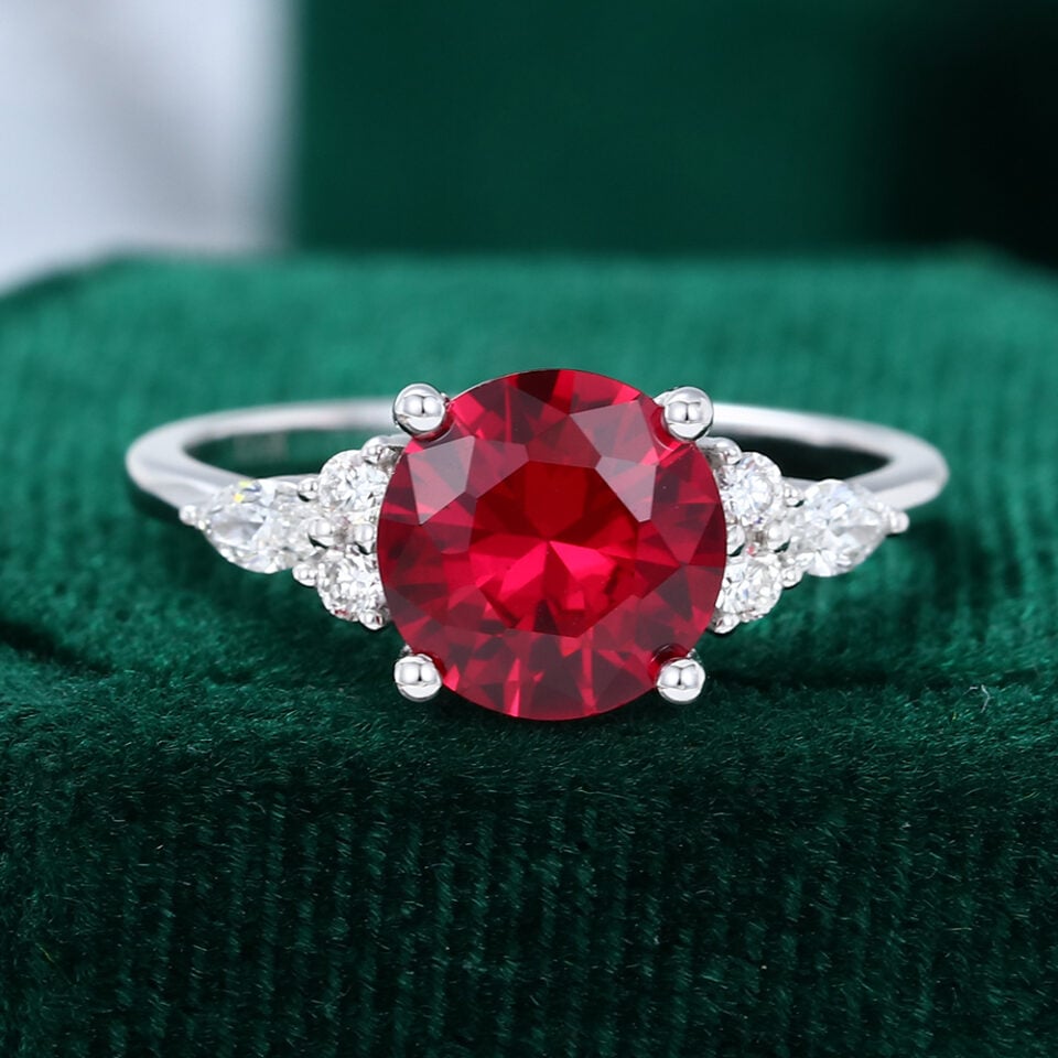 Classic Cluster | Round Cut 2 Carat Lab Grown Ruby Engagement Ring