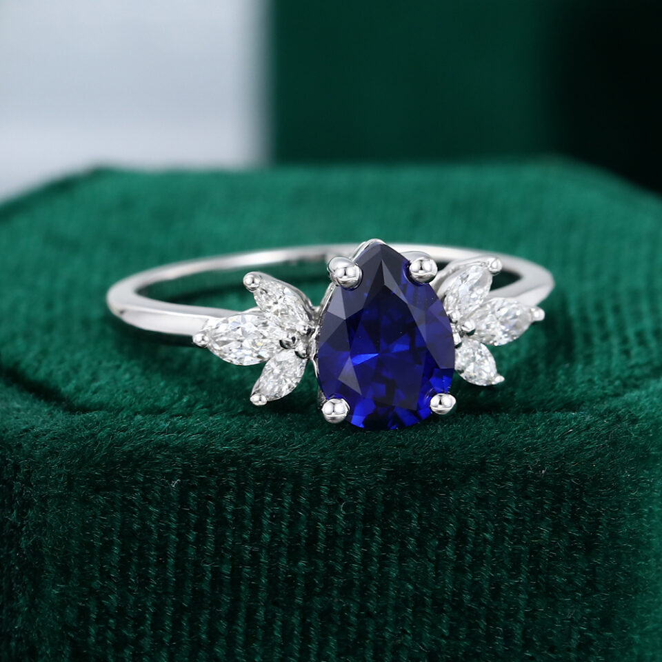 Blue Sapphire and Diamond Ring in White Gold