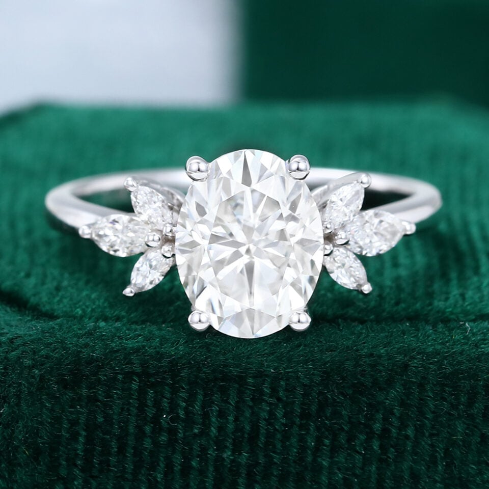 2CT Oval Cut Moissanite Engagement Ring In White Gold