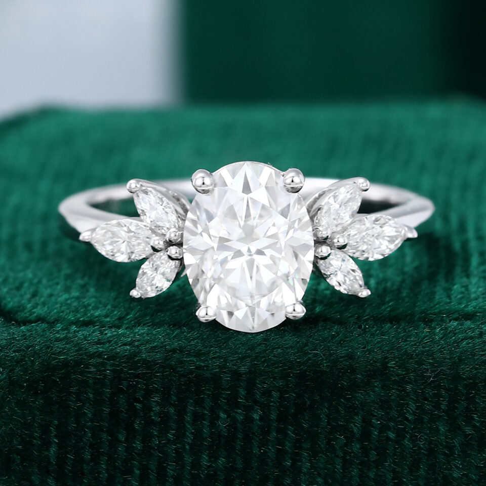 Oval Cut Moissanite Engagement Ring Vintage Wings Design Ring