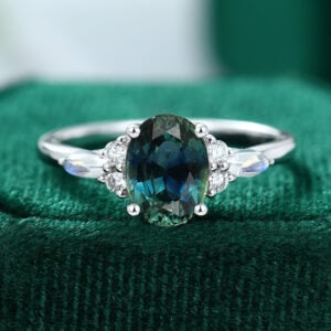 MOLLYJEWELRY White gold Green Blue Sapphire Engagement Ring
